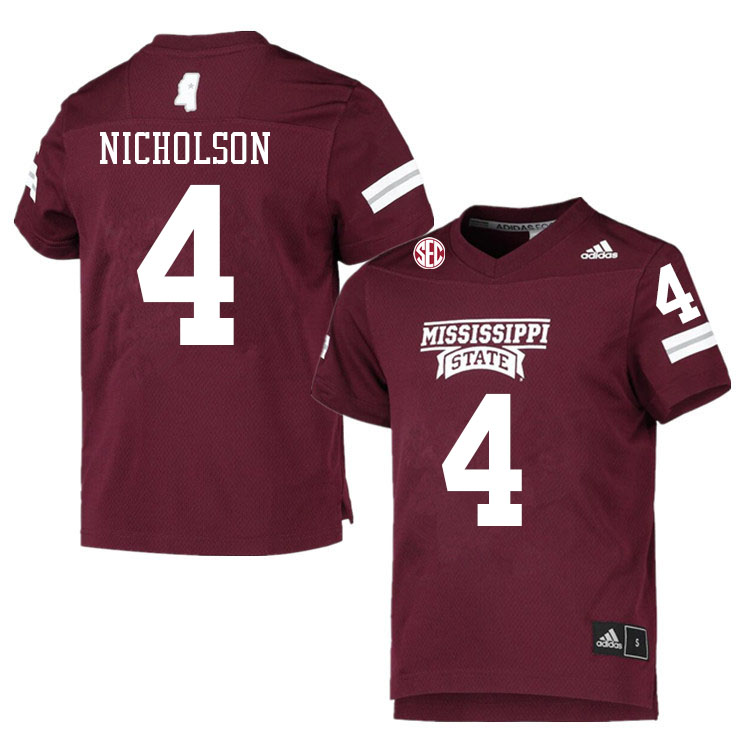 Men #4 DeCarlos Nicholson Mississippi State Bulldogs College Football Jerseys Sale-Maroon - Click Image to Close
